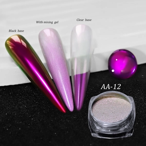 Poudre chrome caméléon AA-12 avec reflets vert et violet sur bases noire et claire
