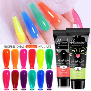 Détail des tubes de gel acrylique fluorescent 15ml et nuancier pour extension d'ongles pro