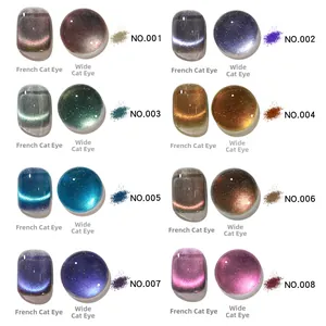 Detailed swatches of cat eye nail polish showing French and wide magnetic effects