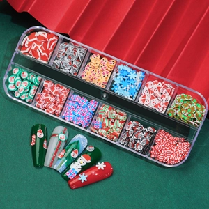 Kit per nail art natalizio con 12 scomparti di fette di argilla e motivi di pupazzo di neve