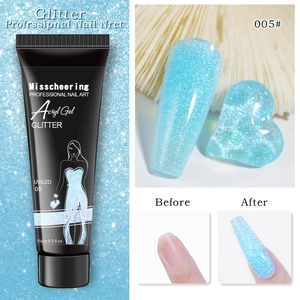 Detailopname van blauwe glitter nagelverlengingsgel met sprankelende textuur en effect