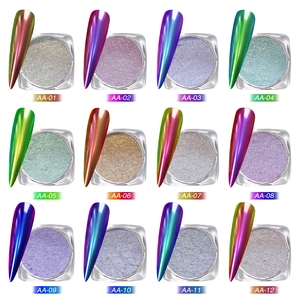 Coffret de 12 poudres caméléon pour ongles avec pigments effet miroir métal