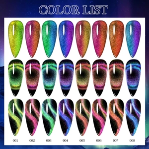 Peacock cat eye nail gel polish color chart with 24 shimmering crystal magnetic effects