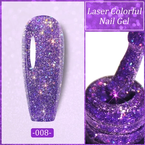 Macro shot of glittery laser colorful nail gel with micro-sparkles in deep purple shade 008