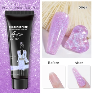 Detail van 15ml paarse glitter nagelgel 006# met hartmodel en applicatieresultaten