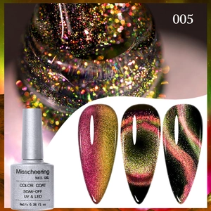 Macro detail of magnetic cat eye nail gel showing sparkling aurora effects in shade 005