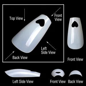 Trapezoidal coffin nail tips with heart-shaped cutout shown from multiple angles