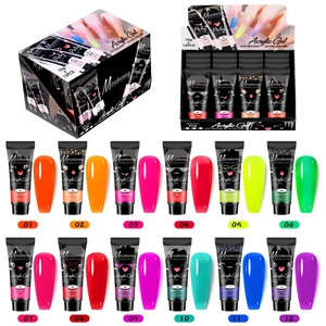 Set of 12 colors 15g poly nail extension gel tubes with matching color swatches and UV/LED formula