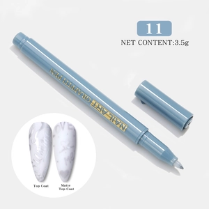 Detail of grey-blue nail art graffiti pen showing nib and matte versus glossy effects