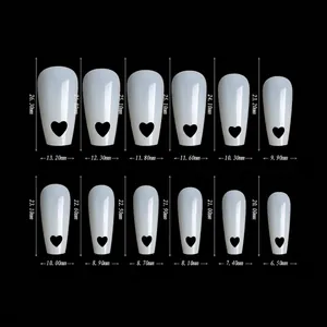 Detailed size chart for heart cutout nail tips in twelve distinct millimeter dimensions