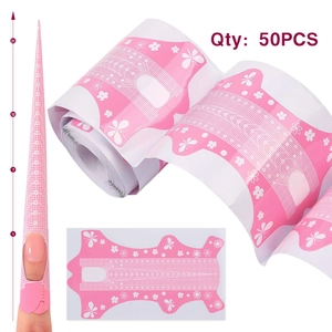 Detailed pink floral nail forms for extension with scales and 50pcs roll view