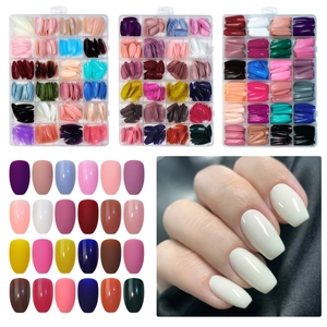 Detailed set of matte coffin fake nails in 24 colors with clear storage box case