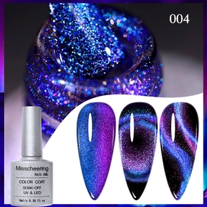 Macro shot of 004 chameleon cat eye nail gel with blue and purple magnetic shimmer