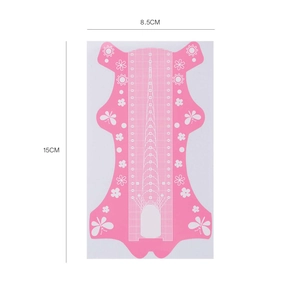 Pink nail extension forms with floral pattern measuring 15cm by 8.5cm for professional art