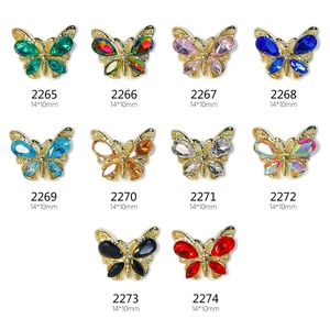 3D butterfly nail art charms with crystal rhinestones in 10 colors and golden base