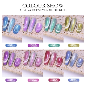 Coffret vernis à ongles œil de chat aurora 8 couleurs pailletées sur socle pierre