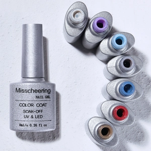 Top view of Misscheering 8ml sea salt grain nail gel bottles in multiple vibrant colors