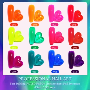 Lot de 12 gels d'extension d'ongles fluorescents en flacons de 15ml avec échantillons