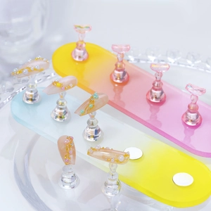 Magnetic acrylic nail display stand with aurora gradient bases and pearl nail tips