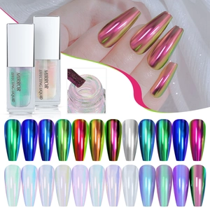Makroaufnahme von 24 Farben flüssigem Spiegel-Nagelpulver mit Metallic-Finish-Effekten