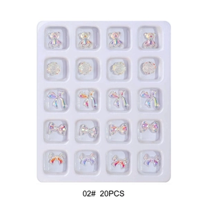 20-piece 3D iridescent Aurora nail art charms including bears and resin butterfly bows