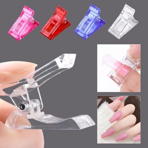 Set of clear and tinted nail extension clips with metal springs for polygel nail molding