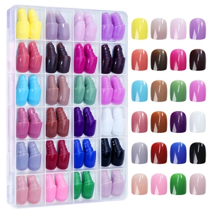24 colors glossy ballet square press-on nails set with transparent storage box