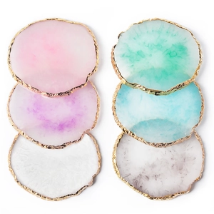 Set of 6 resin agate nail art palettes in various colors with elegant gold foil edging