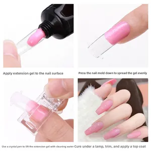 Tutorial paso a paso para gel de extensión de uñas con gel rosa, moldes y clips