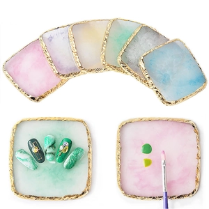 Vierkante Nagelkunst Palet Hars Agaat Marmer Textuur Gouden Rand Kleurmengplaat Manicure Display Board Tool
