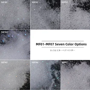 Makro-Ansicht der MF01-MF07 Nailart-Glitzerpuder mit funkelnden Textureffekten