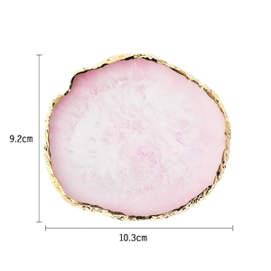 Pink resin agate palette with gold edges for nail art display and tool mixing