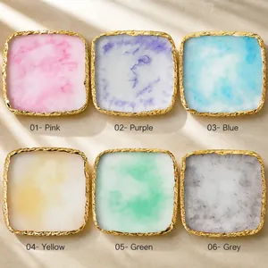 Square resin agate nail art palette set in six colors with elegant gold foil edging
