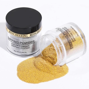 Detail showing gold and silver dipping powder jars with texture and 10ml capacity labels