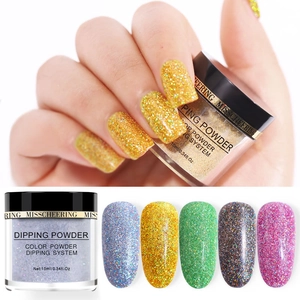 Detailed showcase of 10ml dipping powder swatches with colorful glitter finish effects