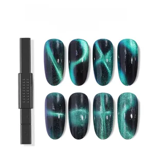 Dual-sided multifunctional nail magnet tool showing S/N poles and varied cat-eye effects