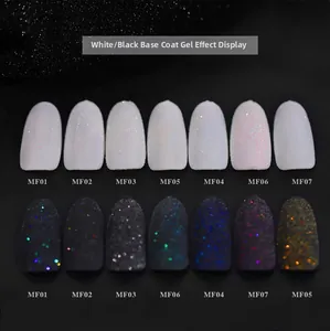 Nagelglitzerpulver-Effekte MF01-MF07 auf weißem und schwarzem Untergrund