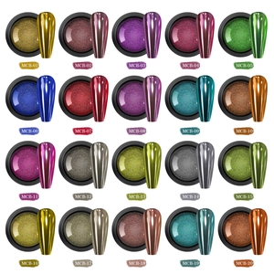 Coffret de 20 poudres chrome pour ongles avec échantillons à effet miroir métallique