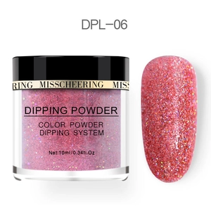 Glitter peach pink dipping powder DPL-06 10ml with matching nail sample swatch