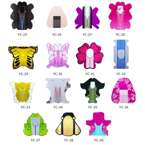 Professional butterfly and geometric nail forms for acrylic extensions in various colors