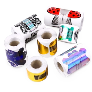 Rolls of professional nail extension forms in seven colors with numbered scale guides