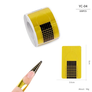 Detail of 3.6x6cm gold nail extension forms with 1-7 scale for precise nail art shaping