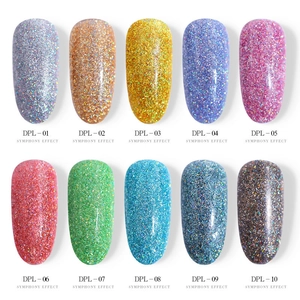 Symphony glitter dipping powder set with 10 laser effect colors for professional nail art