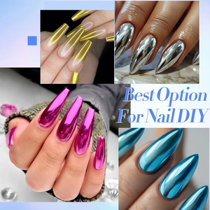 Kit poudre ongle effet miroir chrome en doré, argent, rose et bleu pour manucure DIY