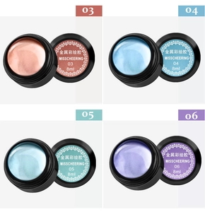 Set of four 8ml metallic nail art gels in gold, blue, cyan and purple jars
