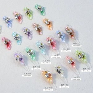 3D floral nail art charms set with resin petals, large crystals and pearls, 20mm x 9mm