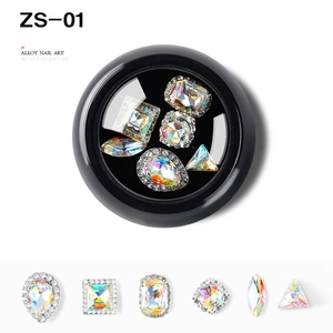 Macro shot of assorted colorful rhinestones with alloy borders for DIY nail art