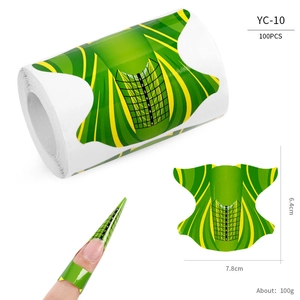 Detail of butterfly-shaped nail extension forms with measurement scales and dimensions