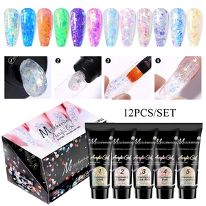 Professional 12-color glitter acrylic gel nail extension kit with 15g UV/LED tubes