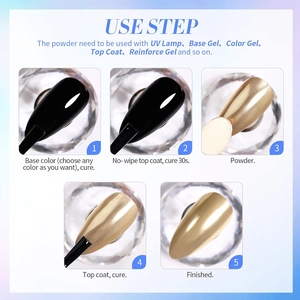 Tutoriel en cinq étapes pour l'application de poudre à ongles effet miroir chromé brillant